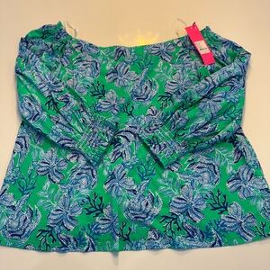 Lilly Pulitzer Vibrant Green and Blue Floral Blouse
